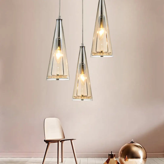 Modernist Conical Glass 3-Light Pendant - Ideal For Dining Room Ceiling Cognac / Round