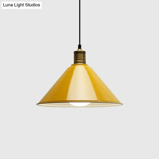 Modern Conical Metal Ceiling Pendant Light In Orange And Yellow/Yellow - 12/14 Width