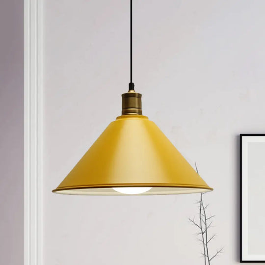 Modernist Conical Metal Ceiling Pendant Light - Orange/Yellow 12’/14’ Width Yellow / 12’