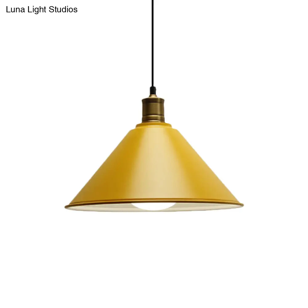 Modern Conical Metal Ceiling Pendant Light In Orange And Yellow/Yellow - 12/14 Width