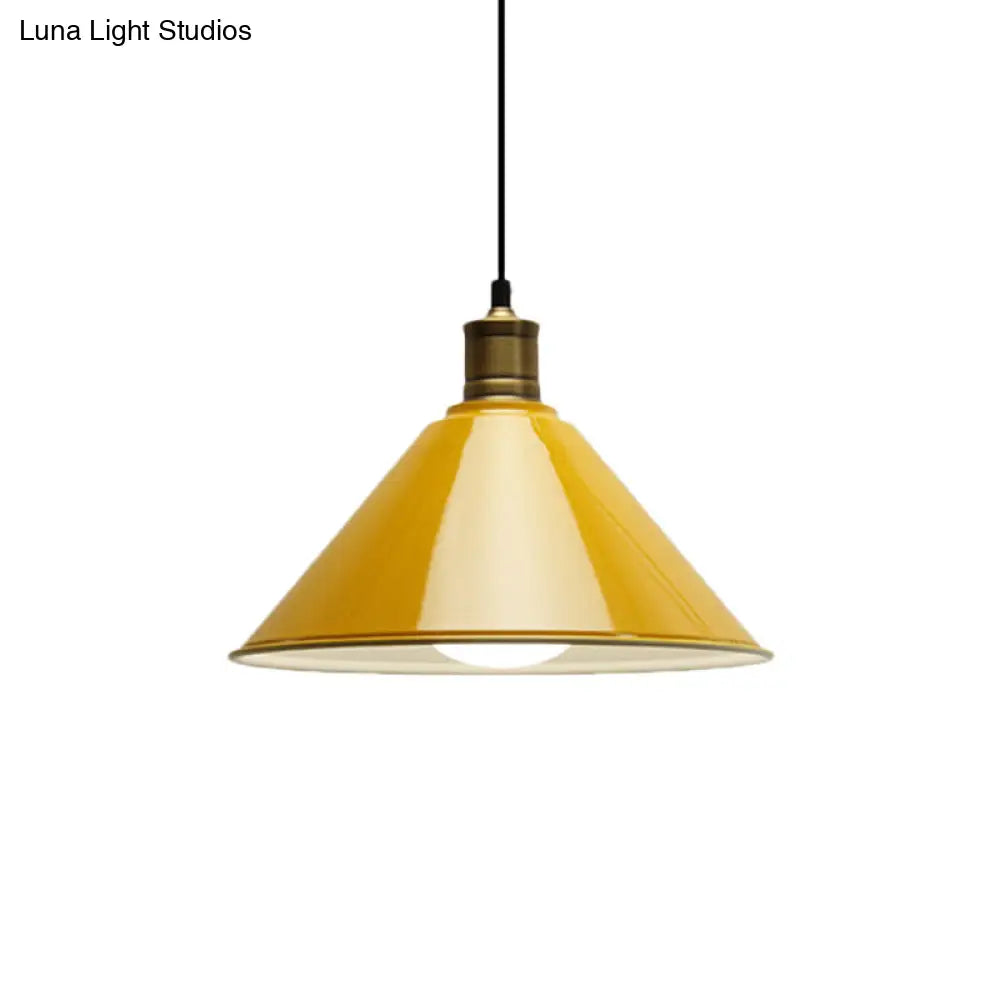 Modern Conical Metal Ceiling Pendant Light In Orange And Yellow/Yellow - 12/14 Width