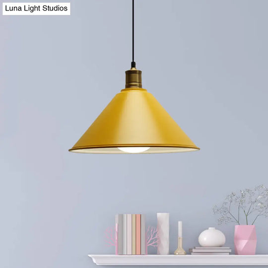 Modern Conical Metal Ceiling Pendant Light In Orange And Yellow/Yellow - 12/14 Width