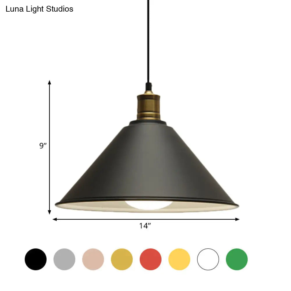 Modern Conical Metal Ceiling Pendant Light In Orange And Yellow/Yellow - 12/14 Width