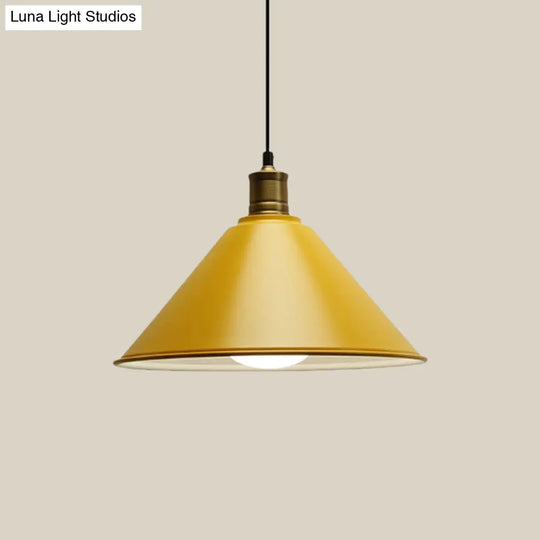 Modern Conical Metal Ceiling Pendant Light In Orange And Yellow/Yellow - 12/14 Width