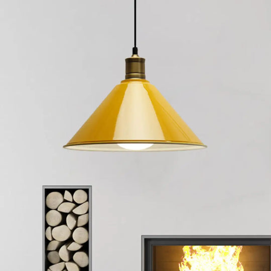 Modernist Conical Metal Ceiling Pendant Light - Orange/Yellow 12’/14’ Width Orange-Yellow / 12’