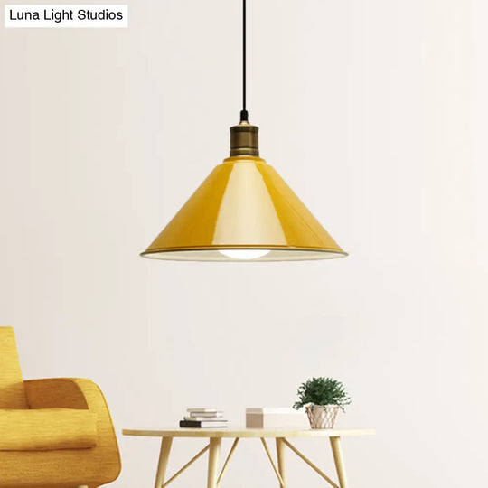 Modern Conical Metal Ceiling Pendant Light In Orange And Yellow/Yellow - 12/14 Width