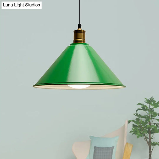 Modern Conical Metal Ceiling Pendant Light In Orange And Yellow/Yellow - 12/14 Width Green / 12