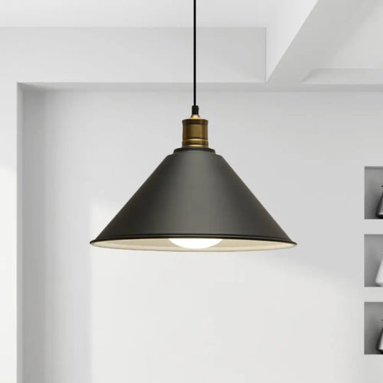 Modernist Conical Metal Ceiling Pendant Light - Orange/Yellow 12’/14’ Width Black / 12’