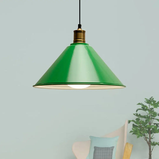 Modernist Conical Metal Ceiling Pendant Light - Orange/Yellow 12’/14’ Width Green / 12’