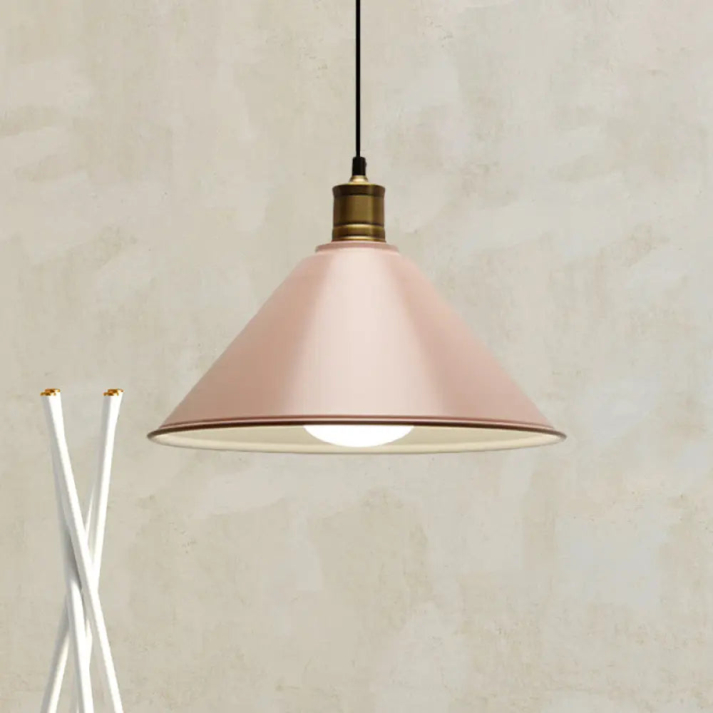 Modernist Conical Metal Ceiling Pendant Light - Orange/Yellow 12’/14’ Width Pink / 12’