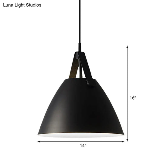 Modernist Conical Pendant Light 10.5/14 W 1-Bulb Metallic Suspension With Leather Strap Black/Blue