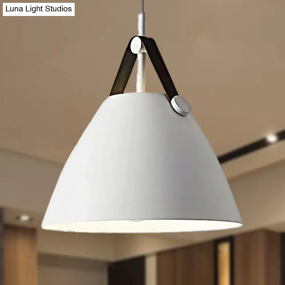 Modernist Conical Pendant Light 10.5/14 W 1-Bulb Metallic Suspension With Leather Strap Black/Blue