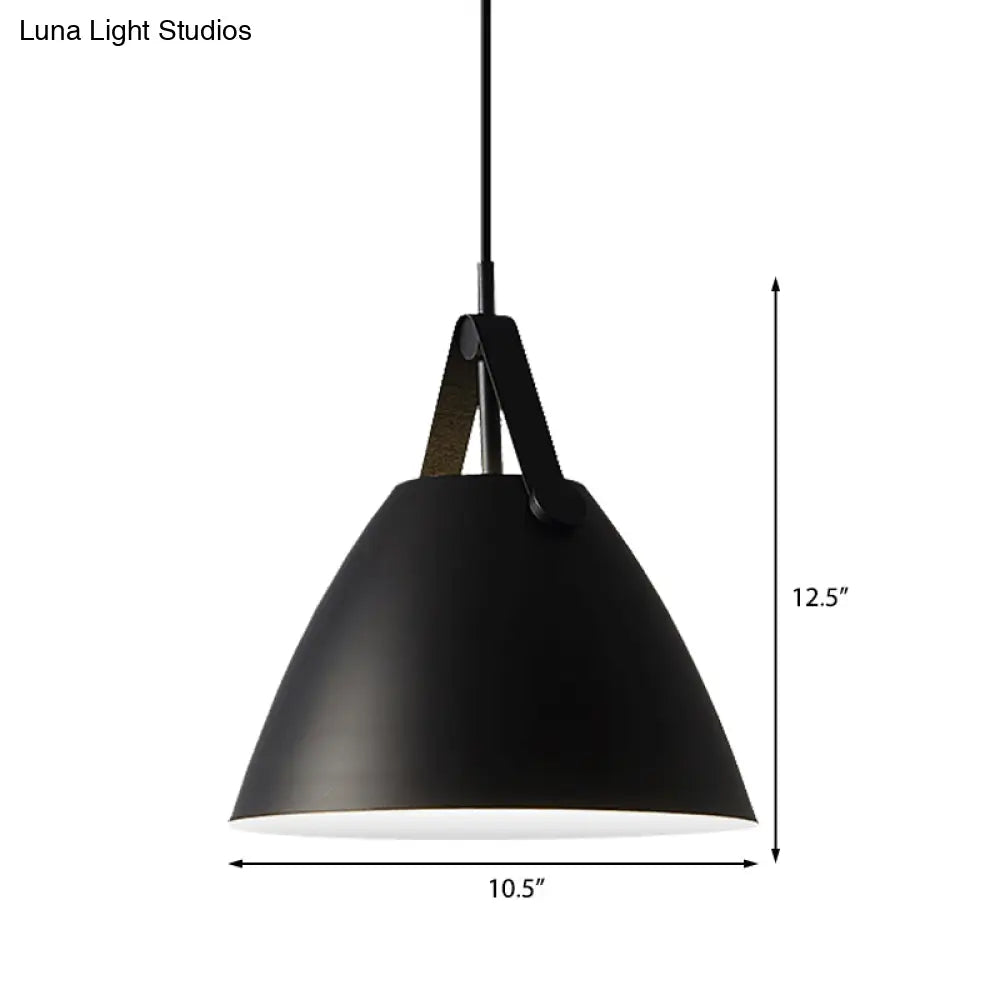 Modernist Conical Pendant Lighting - Metallic Suspension Light With Leather Strap Black/Blue