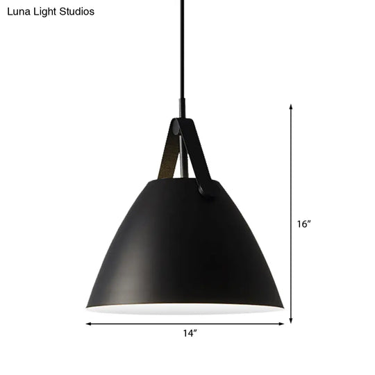 Modernist Conical Pendant Lighting - Metallic Suspension Light With Leather Strap Black/Blue