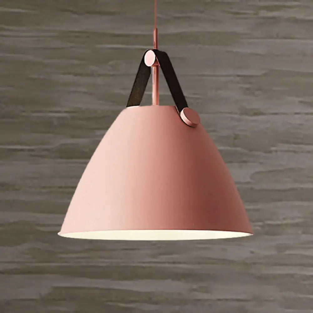 Modernist Conical Pendant Lighting - Metallic Suspension Light With Leather Strap Black/Blue