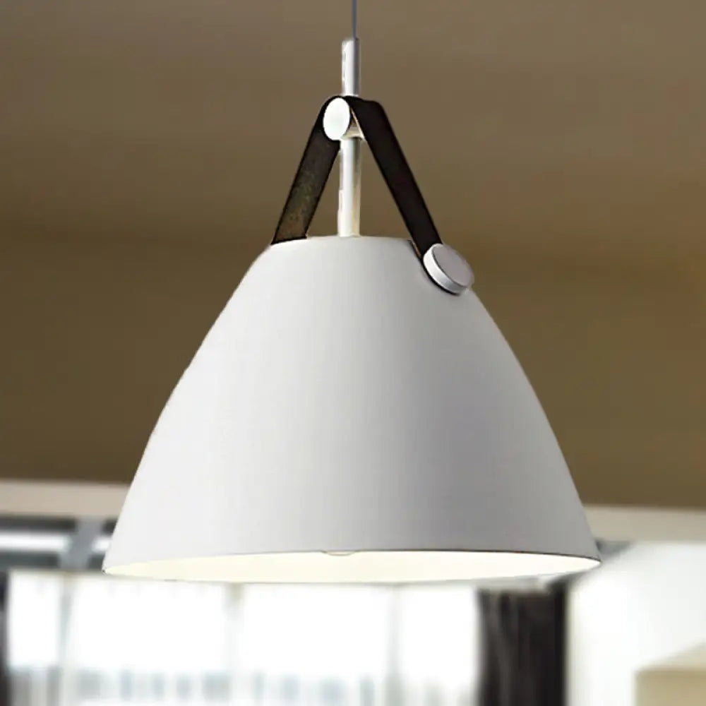 Modernist Conical Pendant Lighting - Metallic Suspension Light With Leather Strap Black/Blue