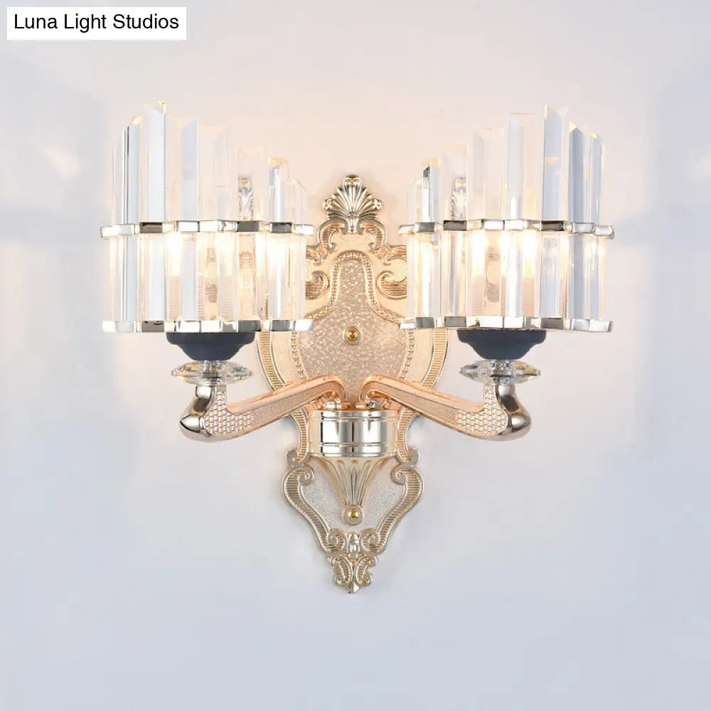 Modernist Conical Shade Wall Light Fixture With Crystal Rods - Gold Ideal For Living Room