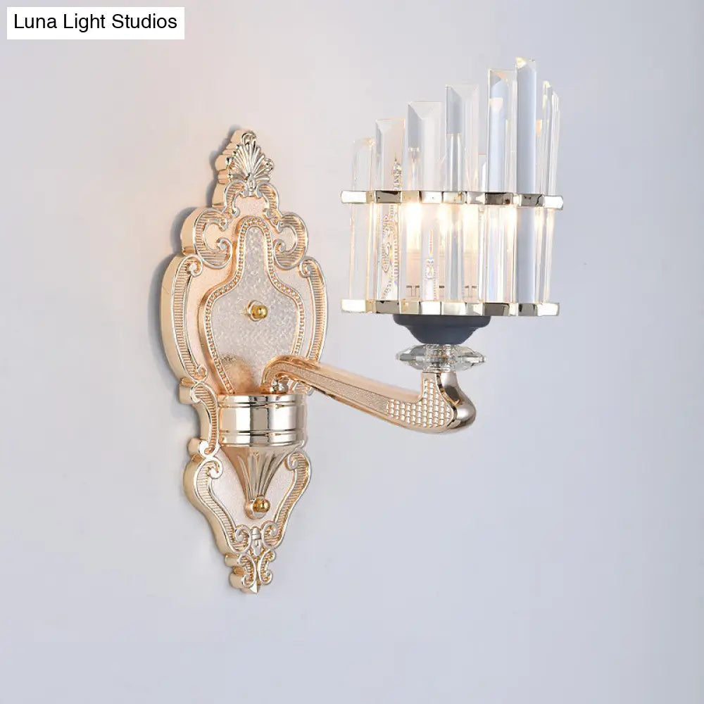 Modernist Conical Shade Wall Light Fixture With Crystal Rods - Gold Ideal For Living Room