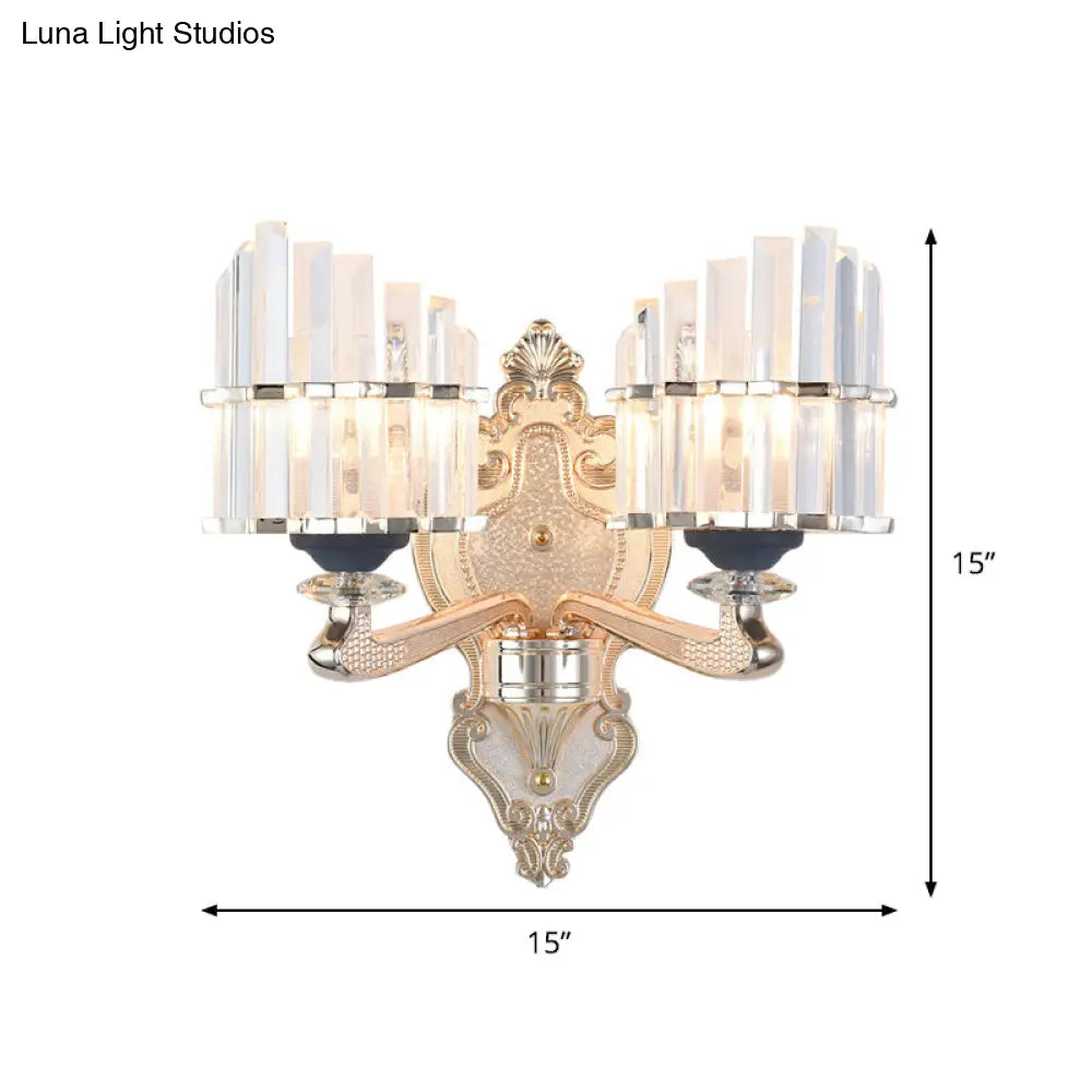 Modernist Conical Shade Wall Light Fixture With Crystal Rods - Gold Ideal For Living Room