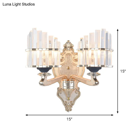 Modernist Conical Shade Wall Light Fixture With Crystal Rods - Gold Ideal For Living Room