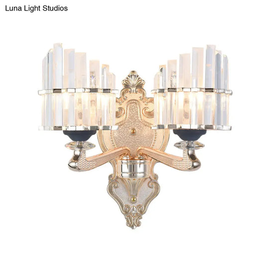 Modernist Conical Shade Wall Light Fixture With Crystal Rods - Gold Ideal For Living Room