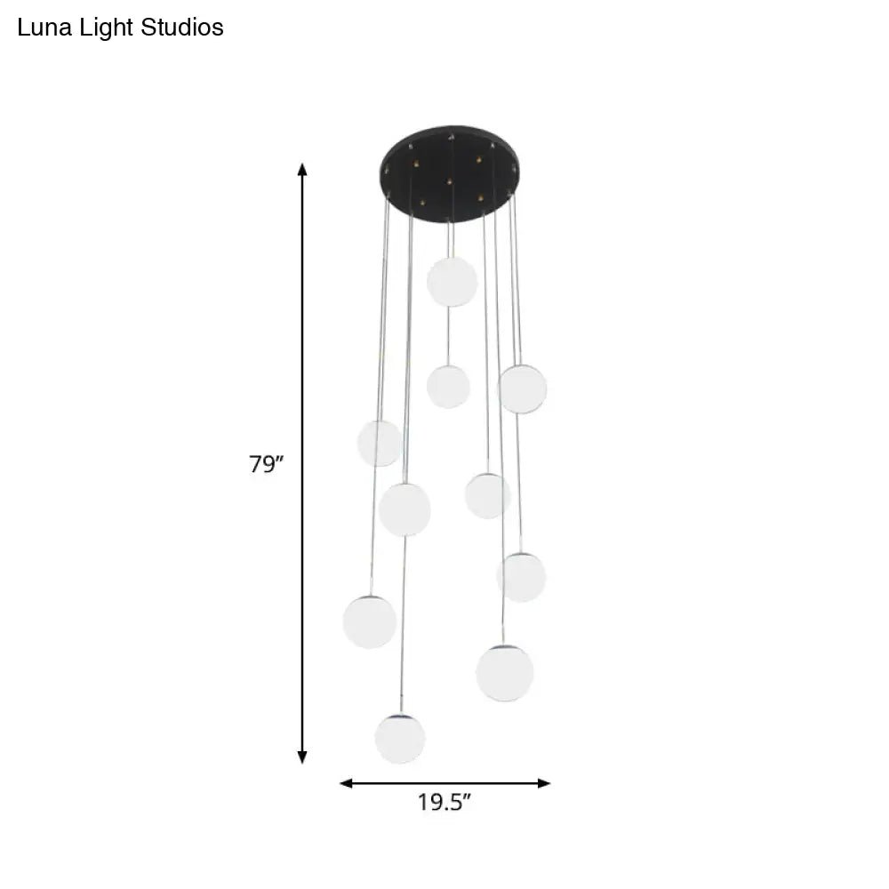 Modernist Cream Glass Ball Pendant Light With 10 Black Suspension Lamps - Perfect For Living Room