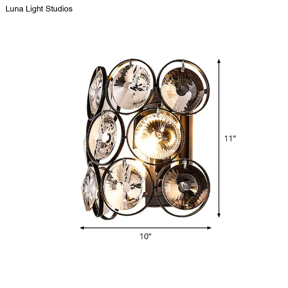 Modernist Crystal 2-Head Black Sconce Lighting: Half Cylinder Wall Lamp For Living Room