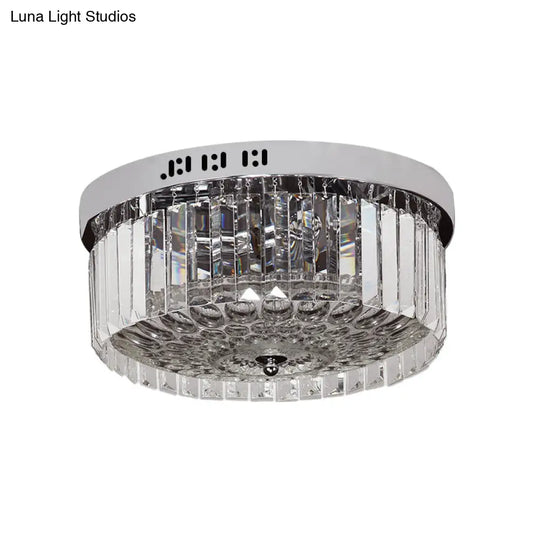 Modernist Crystal 5-Light Drum Flush Mount Lamp For Bedroom - Chrome Finish