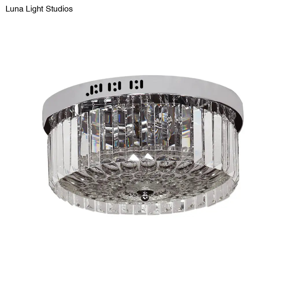 Modernist Crystal 5 - Light Drum Flush Mount Lamp For Bedroom - Chrome Finish