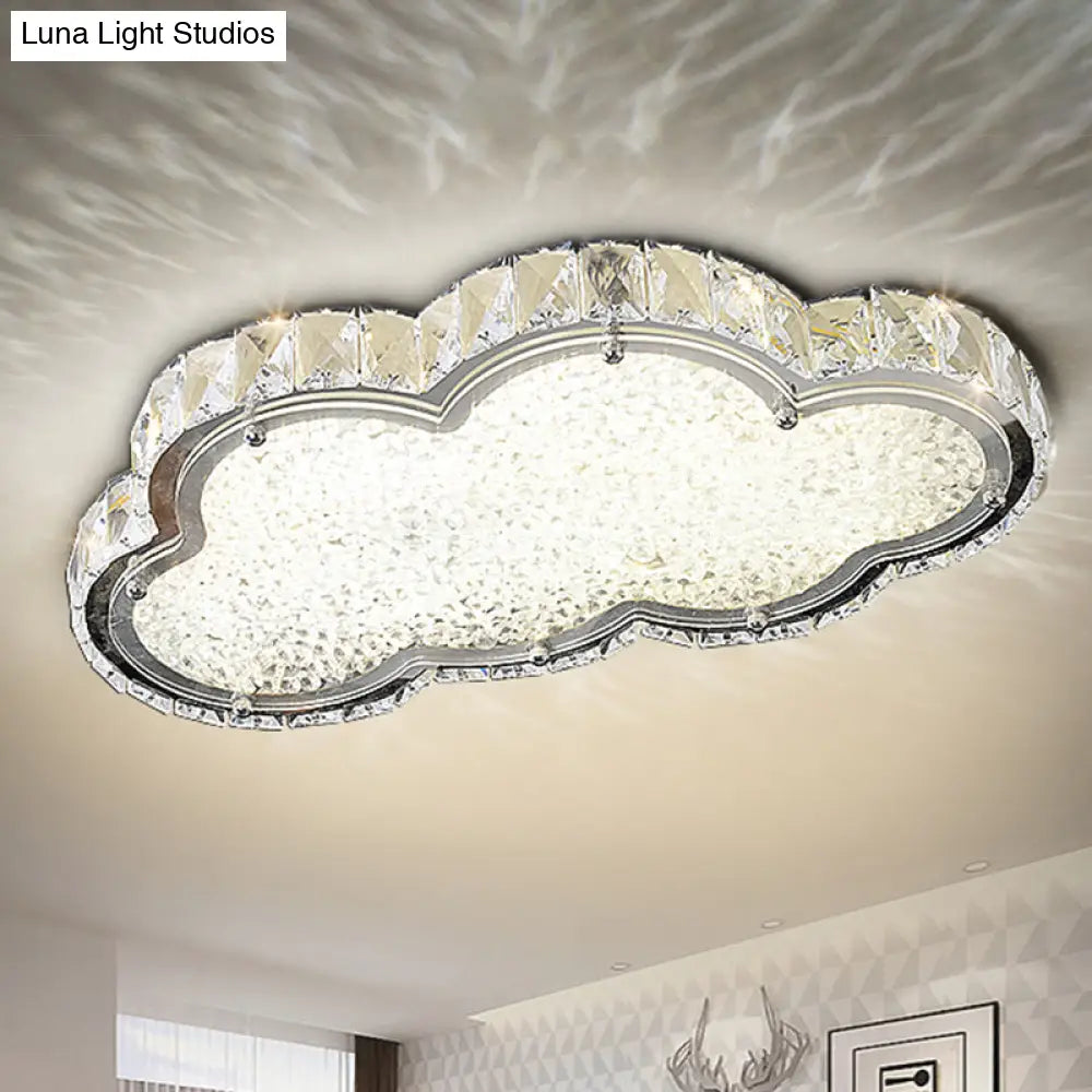 Modernist Crystal Block Cloud Ceiling Fixture Stainless-Steel Led Flush Mount - Warm/White Light