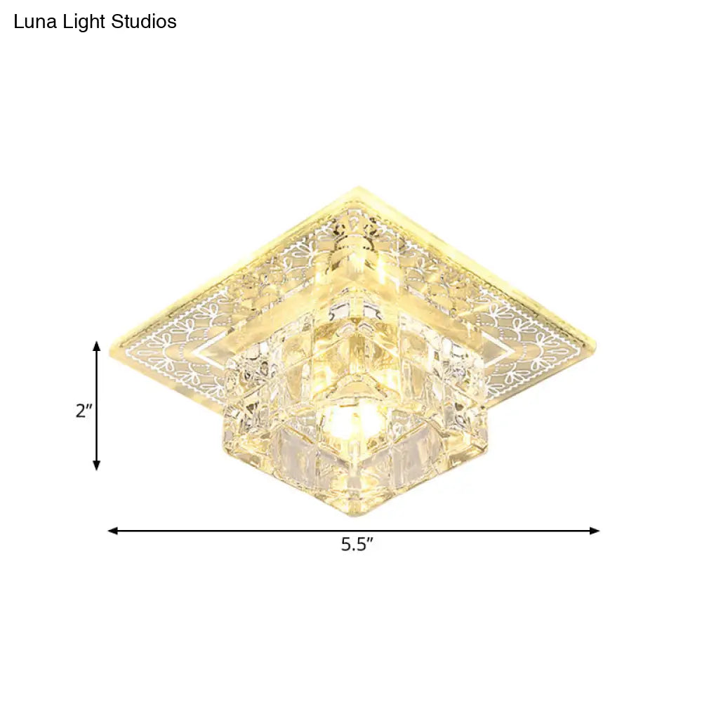 Modernist Crystal Block Flushmount Ceiling Light With Led - White/Warm