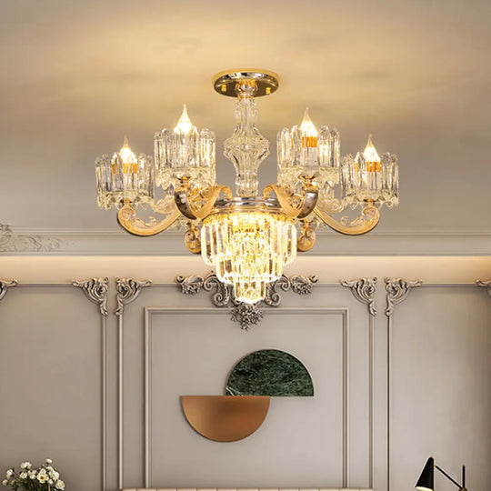 Modernist Crystal Block Round Chandelier - 6/8 Lights Gold Ceiling Pendant Lamp Ideal For Living