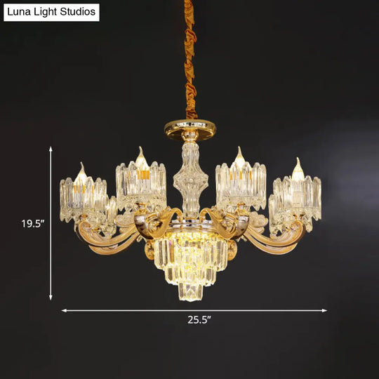 Modernist Gold Crystal Block Chandelier - Round Hanging Pendant Lamp (6/8 Lights) For Living Room