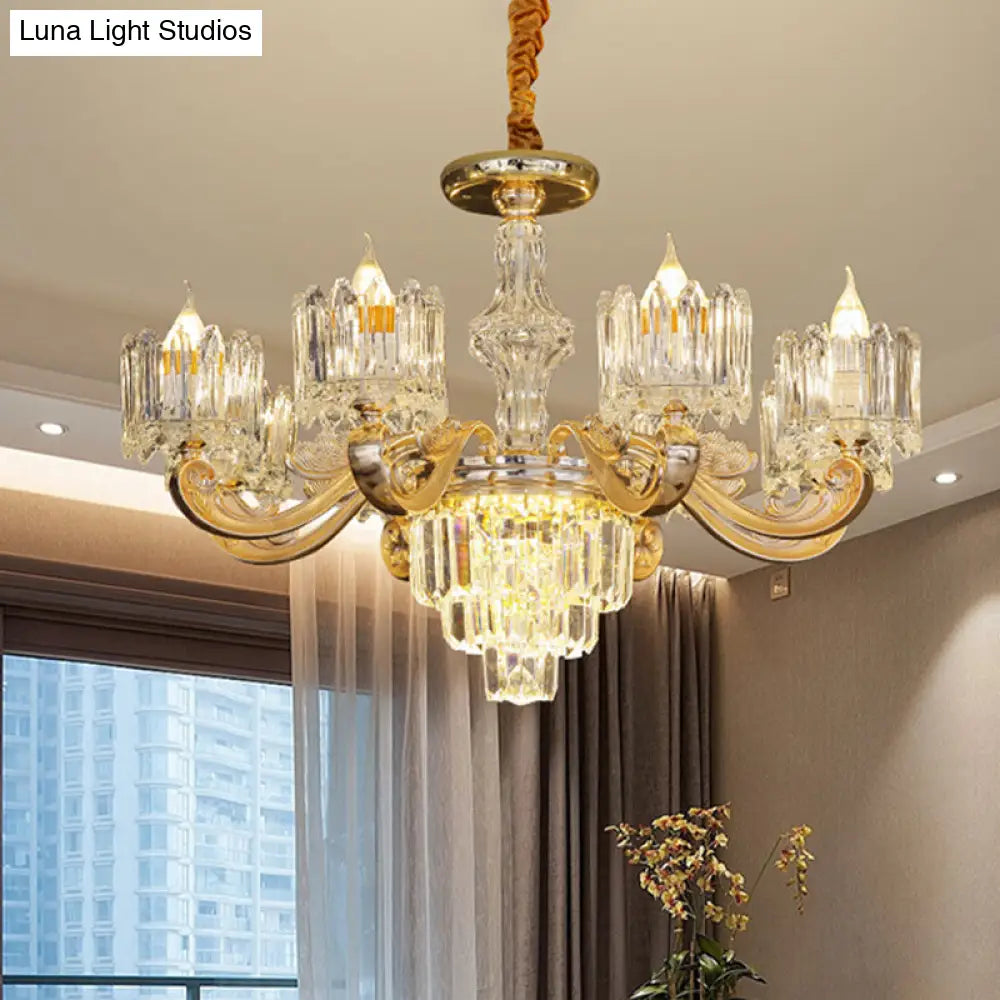 Modernist Crystal Block Round Chandelier - 6/8 Lights Gold Ceiling Pendant Lamp Ideal For Living