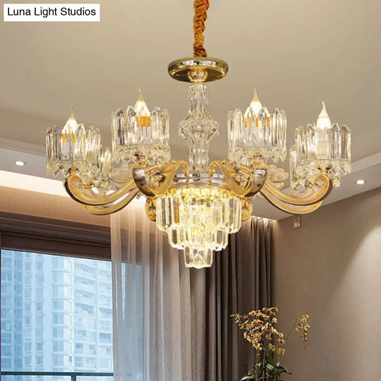 Modernist Crystal Block Round Chandelier - 6/8 Lights Gold Ceiling Pendant Lamp Ideal For Living