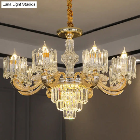 Modernist Gold Crystal Block Chandelier - Round Hanging Pendant Lamp (6/8 Lights) For Living Room