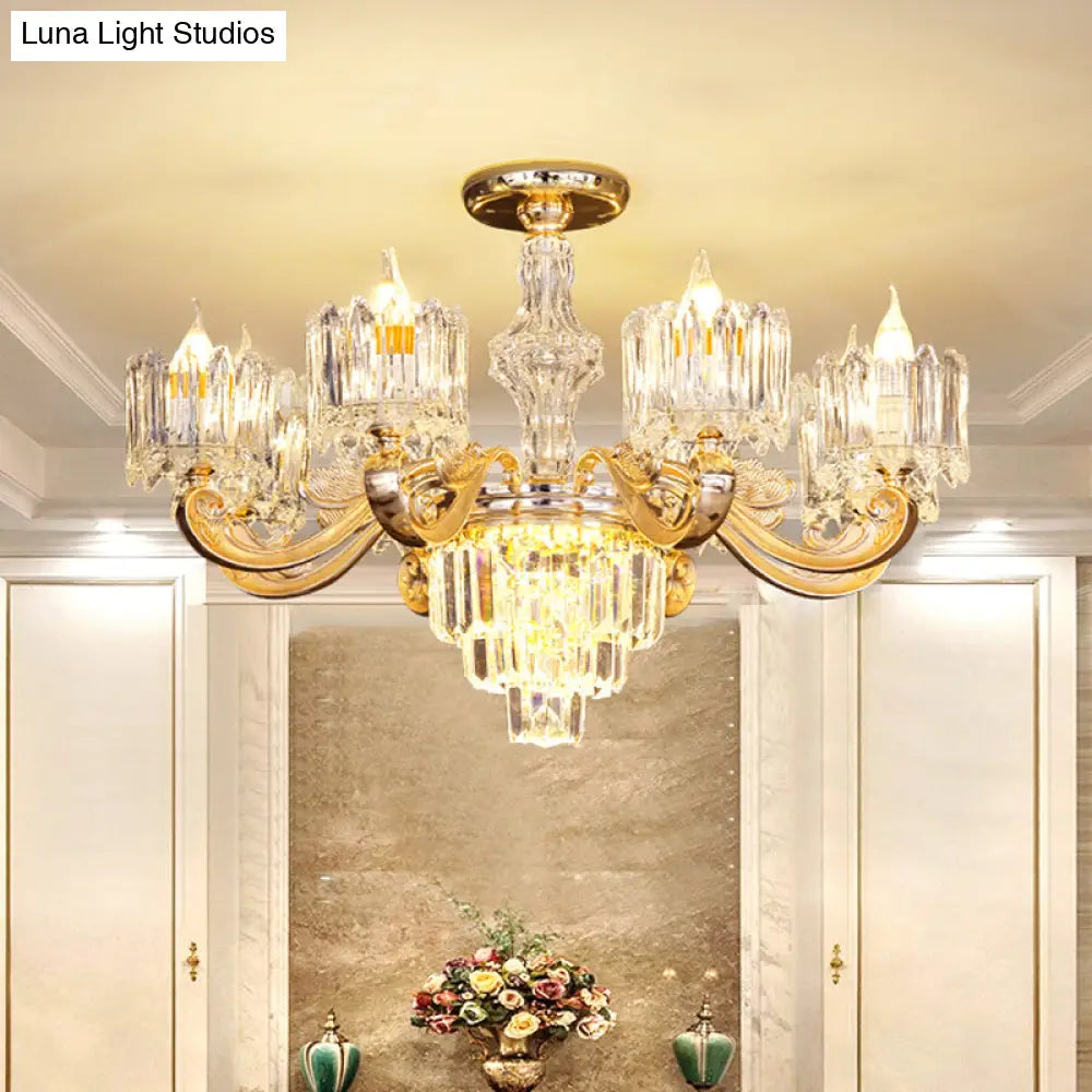 Modernist Crystal Block Round Chandelier - 6/8 Lights Gold Ceiling Pendant Lamp Ideal For Living