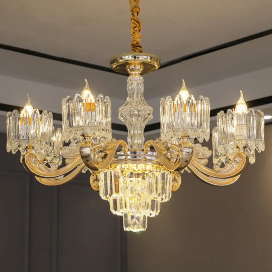 Modernist Crystal Block Round Chandelier - 6/8 Lights Gold Ceiling Pendant Lamp Ideal For Living