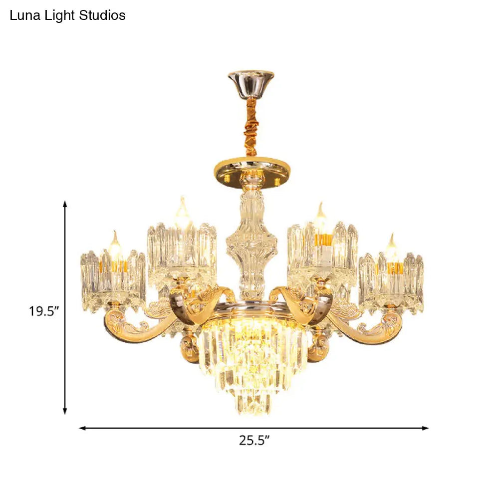 Modernist Crystal Block Round Chandelier - 6/8 Lights Gold Ceiling Pendant Lamp Ideal For Living