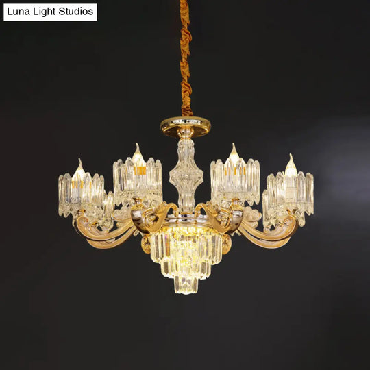 Modernist Crystal Block Round Chandelier - 6/8 Lights Gold Ceiling Pendant Lamp Ideal For Living