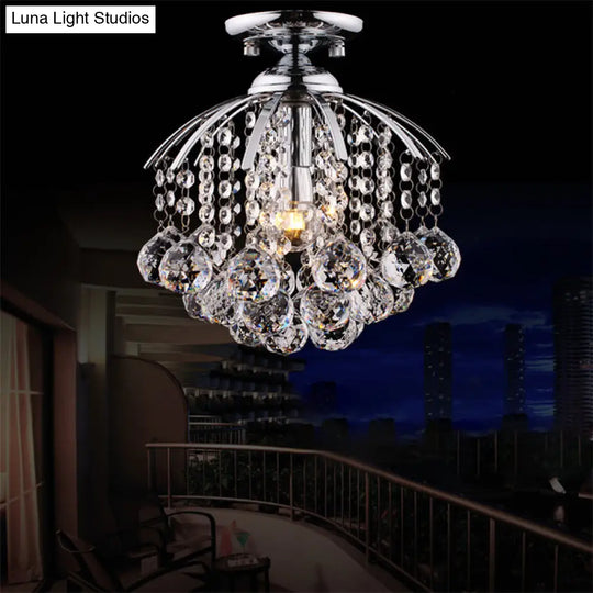 Modernist Crystal Cascade Porch Flush Mount Ceiling Light Chrome