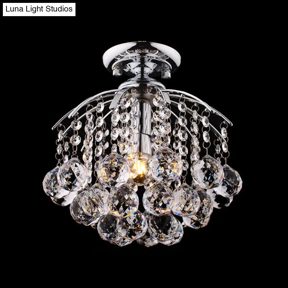 Modernist Crystal Cascade Porch Flush Mount Ceiling Light