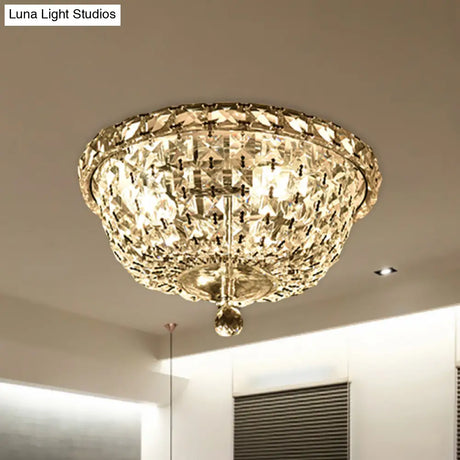 Modernist Crystal Ceiling Light Fixture - 3 Heads Flush Mount Bowl Shade