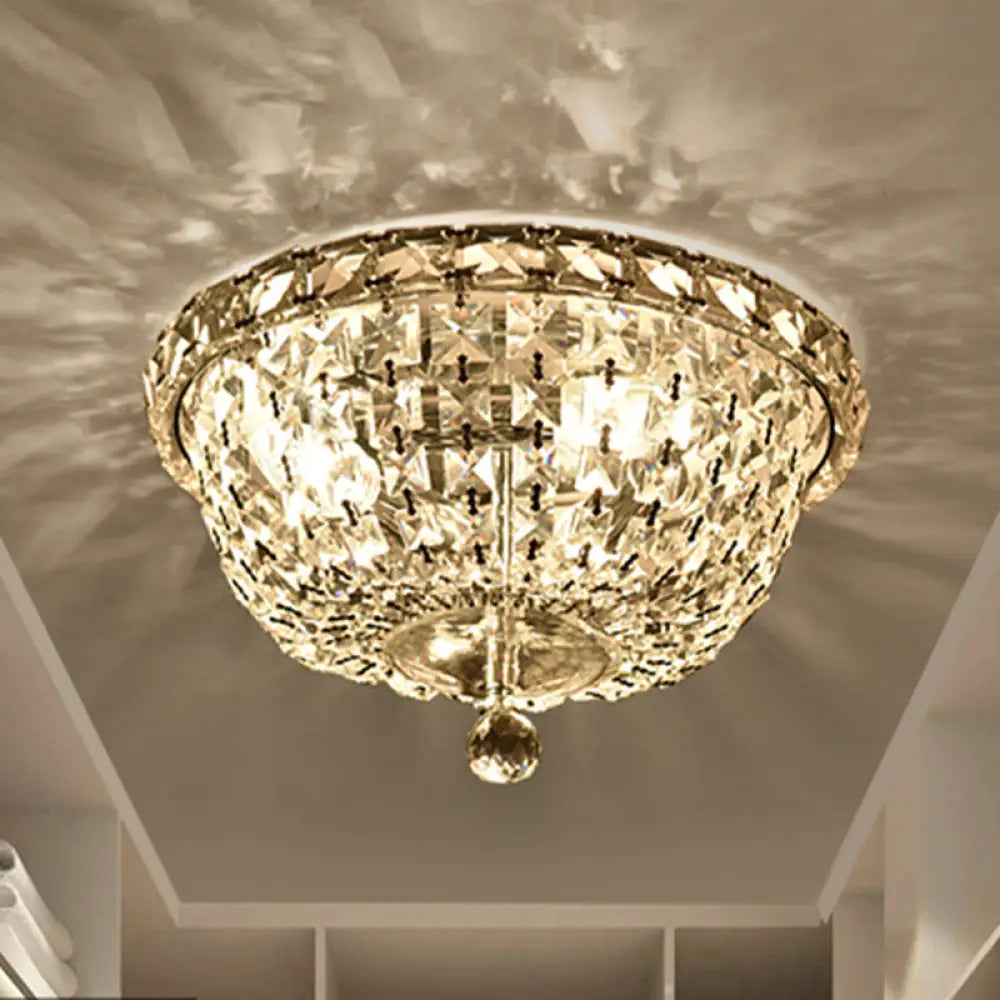 Modernist Crystal Ceiling Light Fixture - 3 Heads Flush Mount Bowl Shade Clear