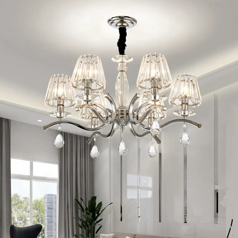 Modernist Crystal Chandelier Pendant Lamp - Silver Finish 5/6 Bulbs 6 /