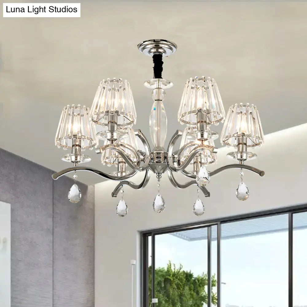 Modernist Crystal Chandelier Pendant Lamp - Silver Finish 5/6 Bulbs