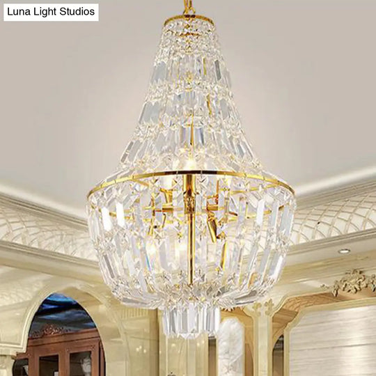 Modernist Crystal Chandelier With 4 Heads - Gold/Silver Bedroom Ceiling Pendant Light