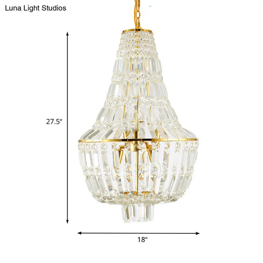 Modernist Crystal Chandelier With 4 Heads - Gold/Silver Bedroom Ceiling Pendant Light