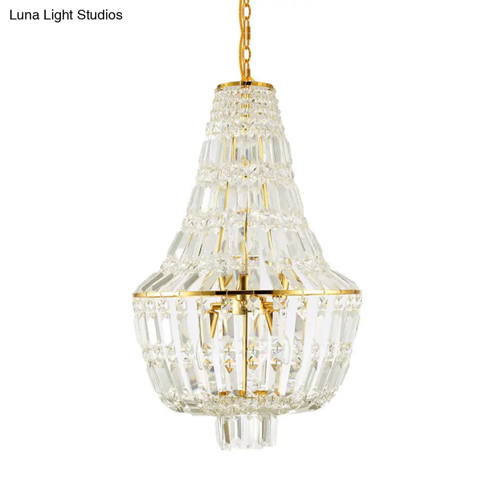 Modernist Crystal Chandelier With 4 Heads - Gold/Silver Bedroom Ceiling Pendant Light