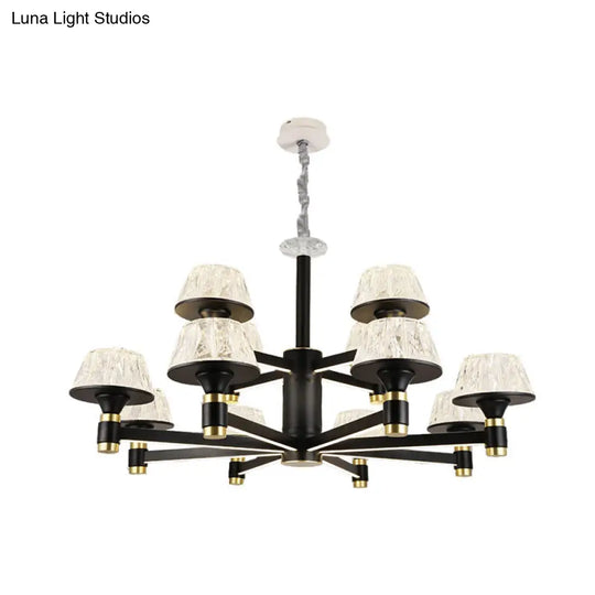 Modernist Crystal Cone Chandelier | Black Pendant Light With 6/8/12 Bulbs Width Options: